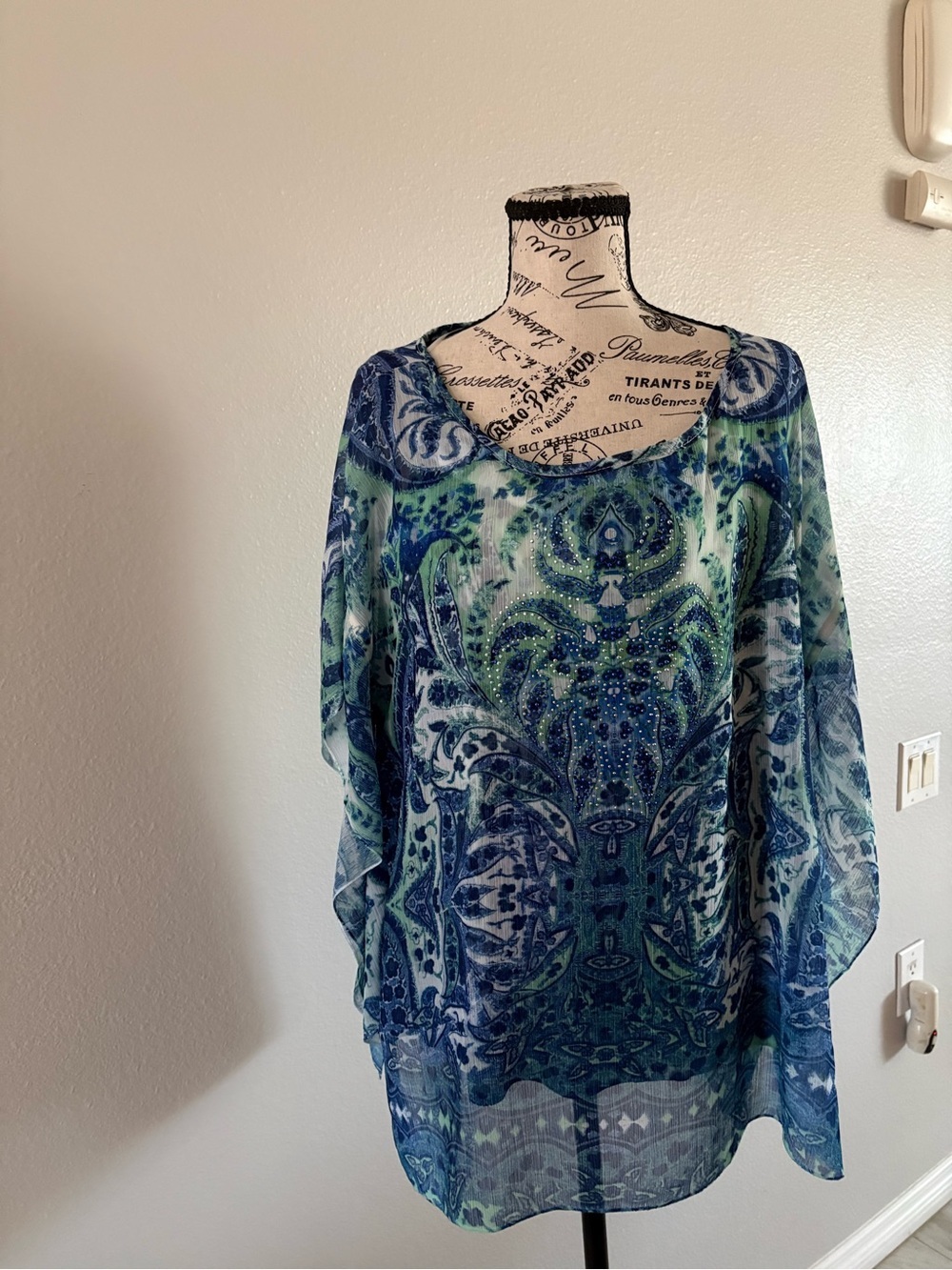 IC COLLECTION Blue & Green Paisley Sheer Tunic Top